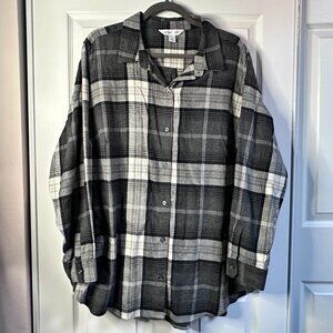 Women's 2X Old Navy Gray Plaid The Classic Flannel Button Down Shirt 100% Cotton